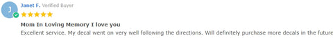 5 star review of "In loving memory" decal by Sergeant Roberts