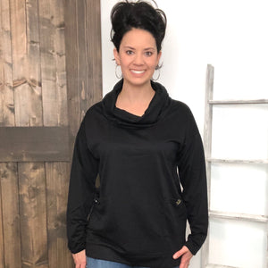 long cowl neck sweatshirt