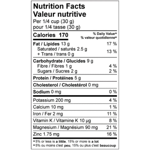 Prana Cashews 250g Nutrition Facts