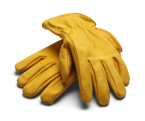 thick yellow worker gloves on a white background