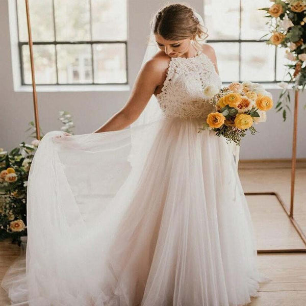 simple halter top wedding dresses
