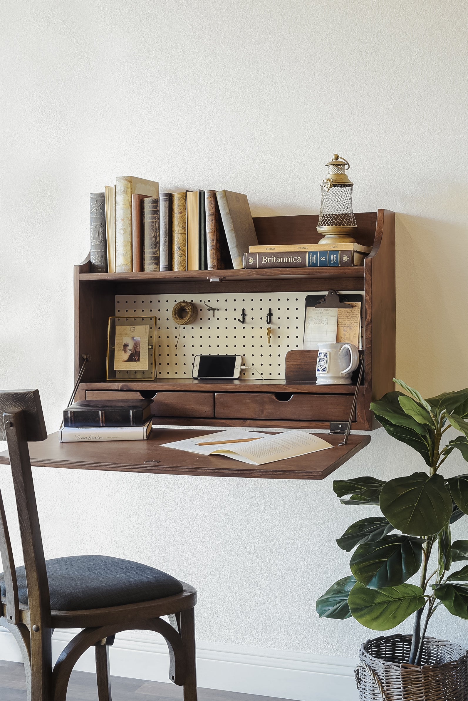 Floating Desk Wall Mount Fold Down Craft Table Workstation Walnut Woodwaves