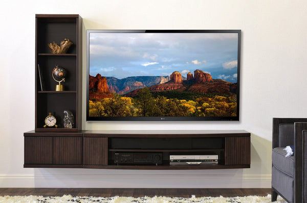 Floating Media TV Stand - Curve Espresso - 2 Piece ...