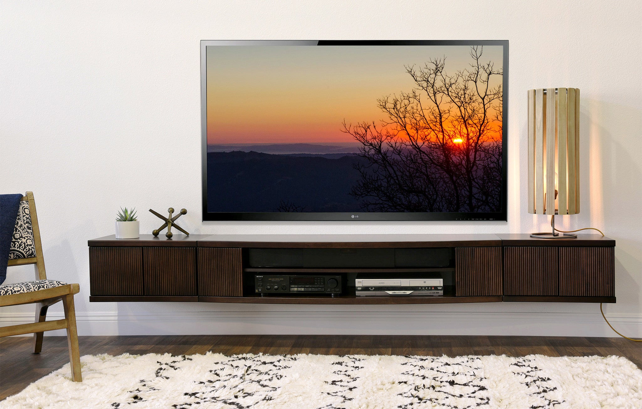 Floating Wall Mount Entertainment Center TV Stand Curve 