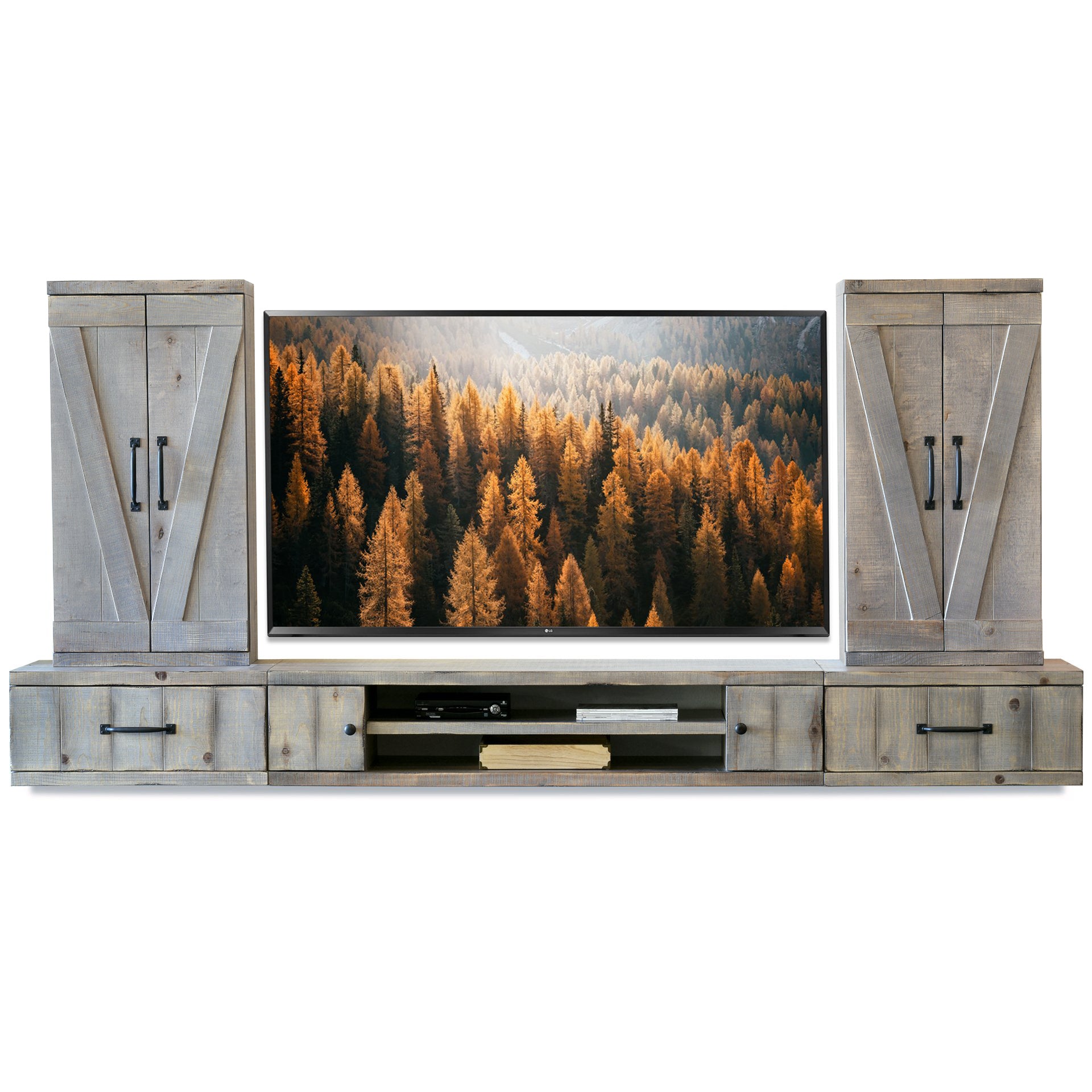 Gray Barn Door Floating Tv Stand Wall Mount Entertainment Center Far Woodwaves