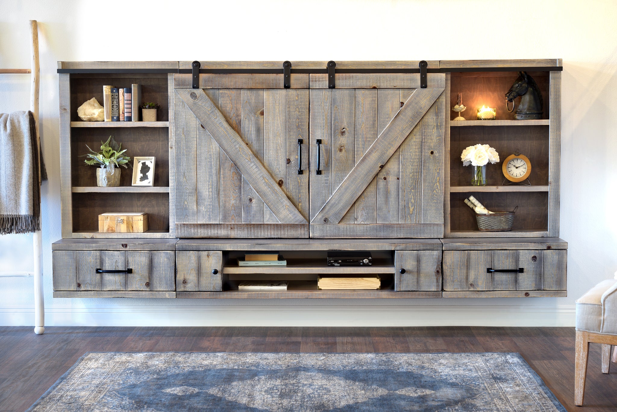 Farmhouse Barn Door Entertainment Center Floating Tv