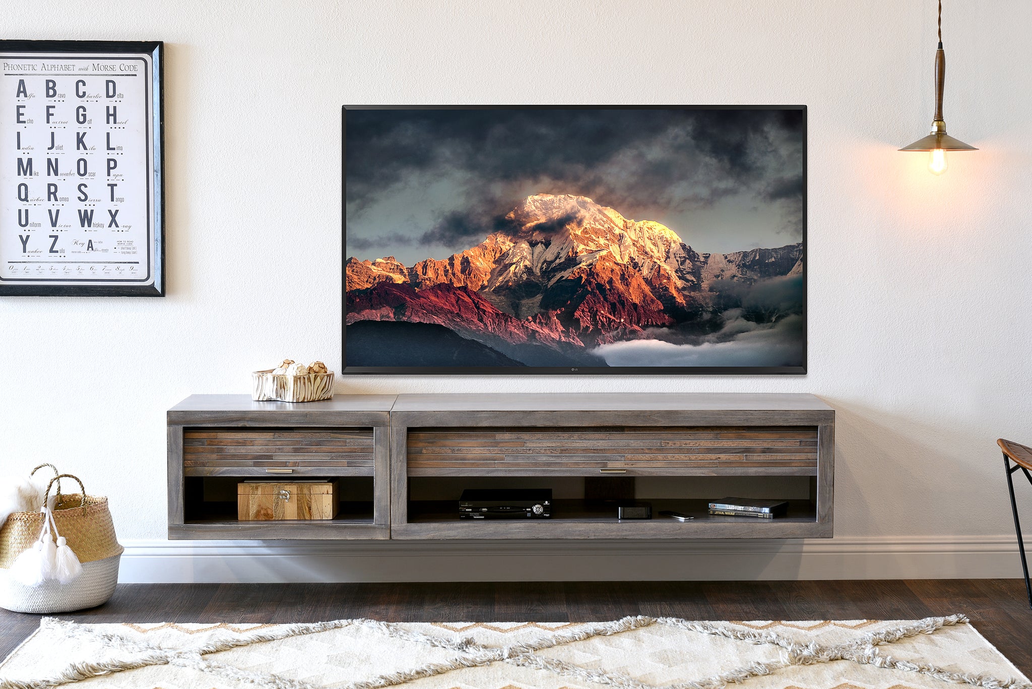 Gray Floating Tv Stand Entertainment Console Eco Geo Lakewood Woodwaves