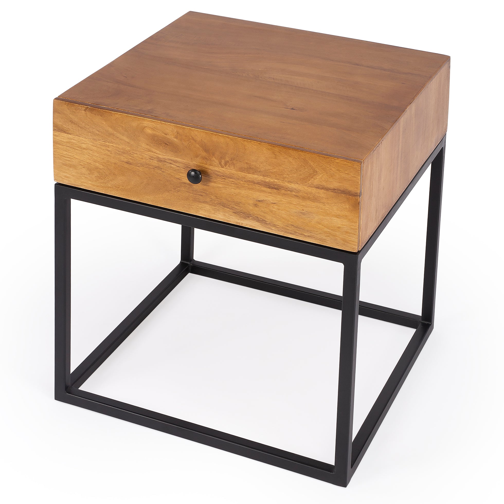 Industrial Modern Iron and Dark Brown Wood Nightstand End Table - Woodwaves