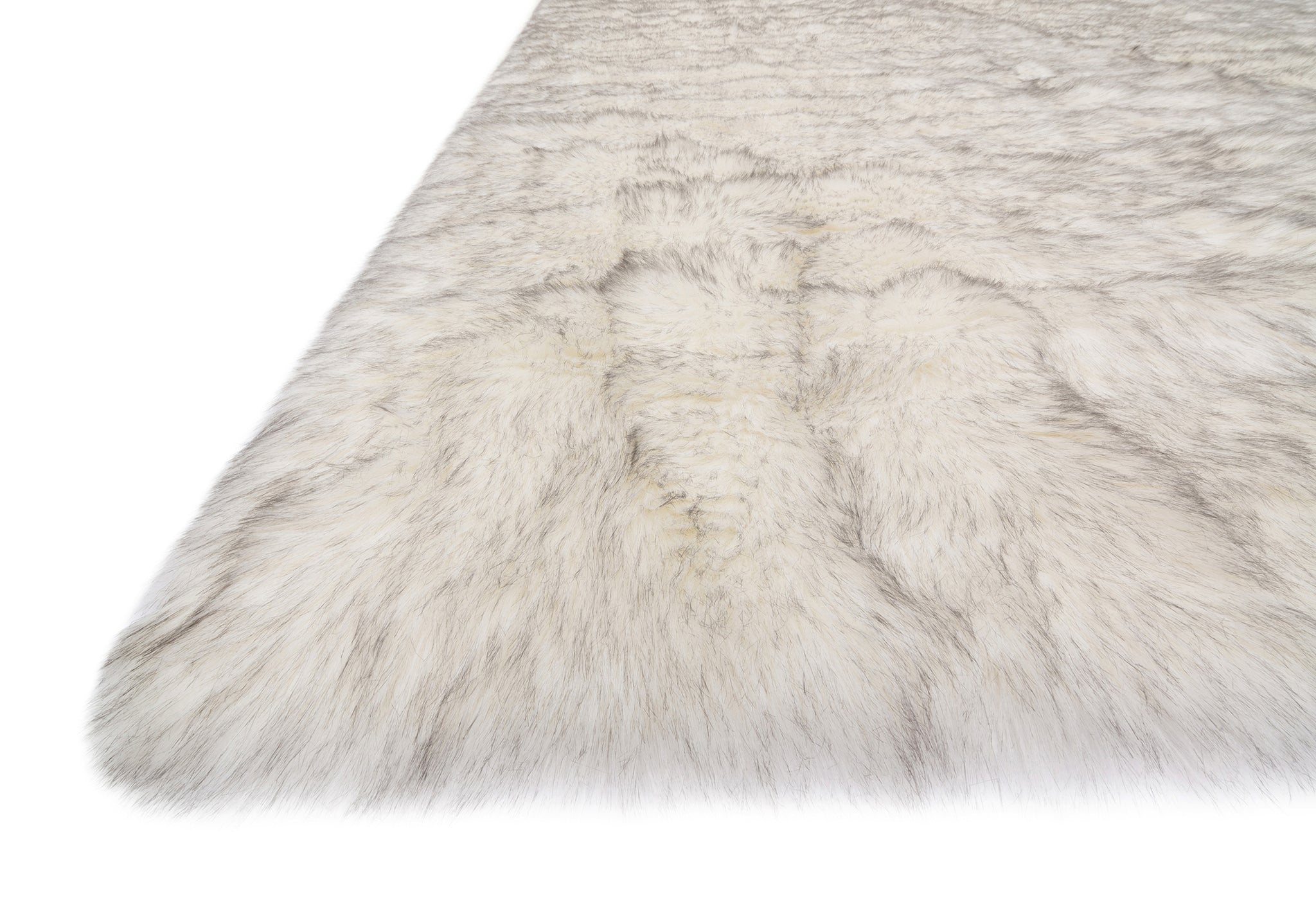 Modern Ivory White And Gray Faux Fur Rug
