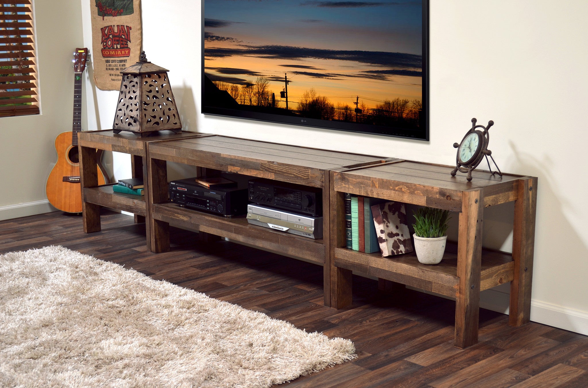 Wall Mounted Floating TV Stand Entertainment Center - ECO GEO ... - Reclaimed Entertainment Wall & Coffee Table - presEARTH Spice