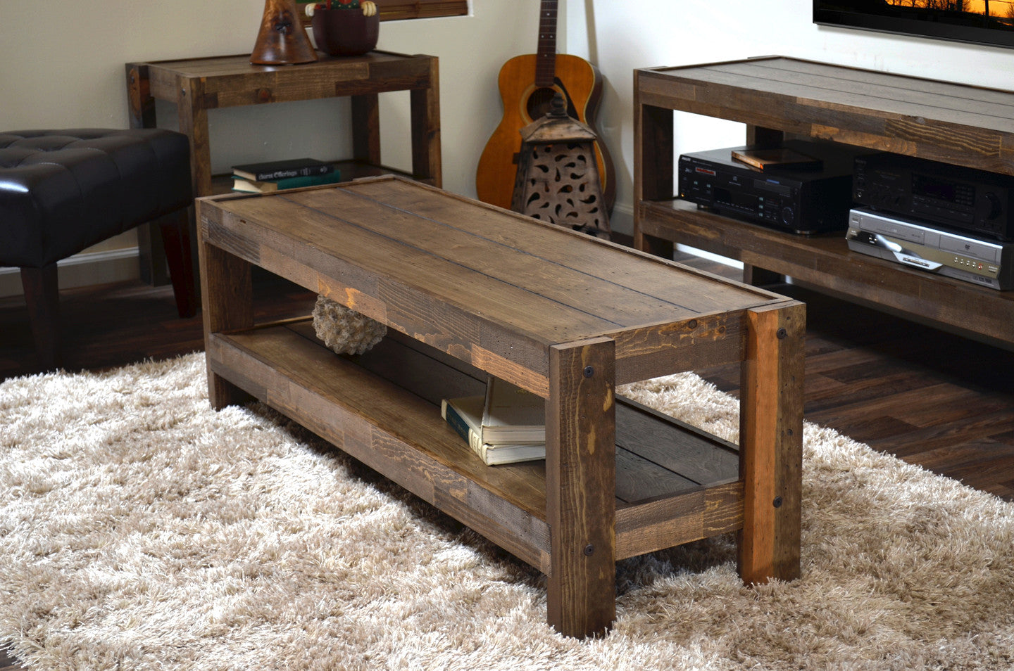 Modern Entertainment Centers - Woodwaves - Reclaimed Entertainment Wall & Coffee Table - presEARTH Spice