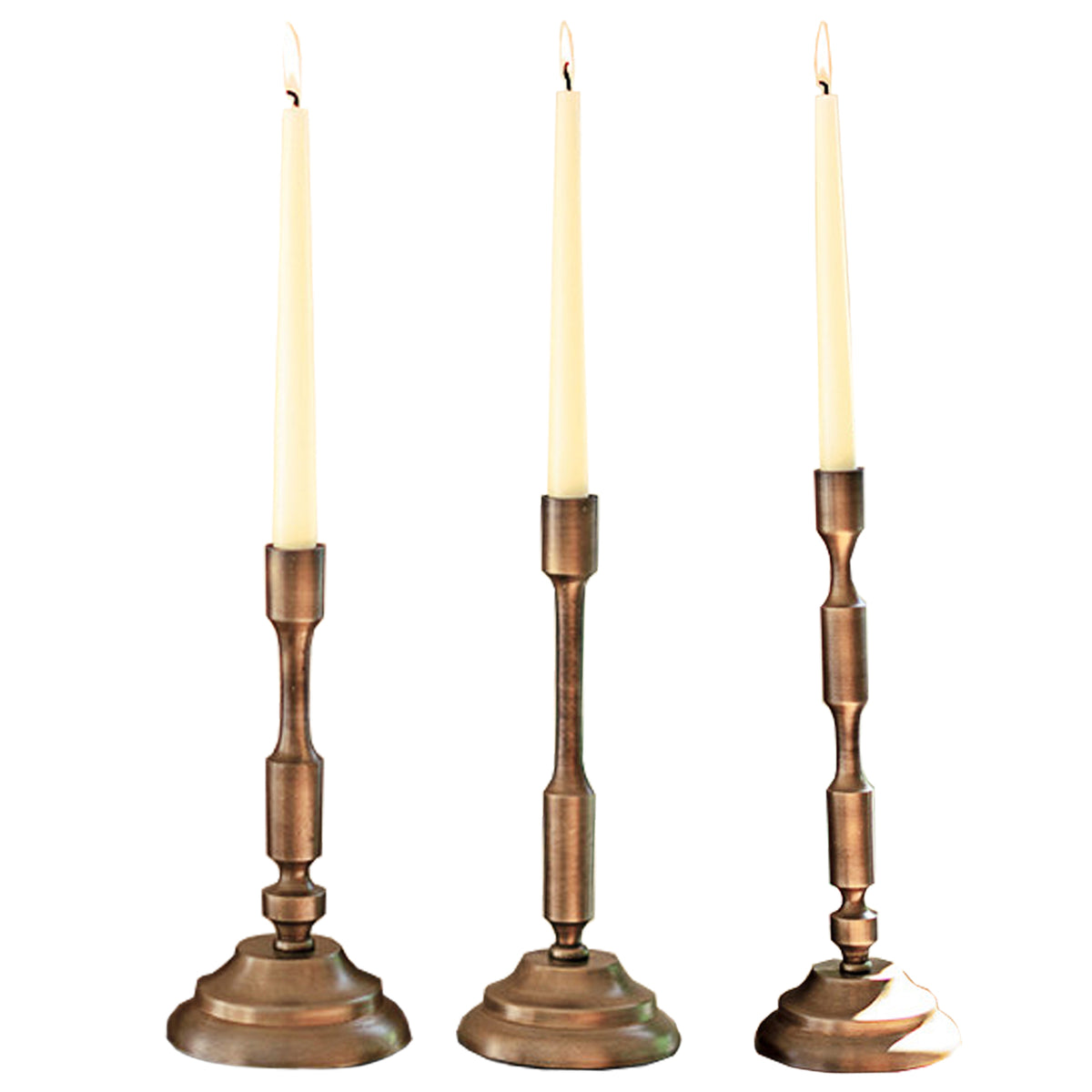 Antique Brass Taper Candle Holders - Set of 3 CLL2695 by Kalalou
