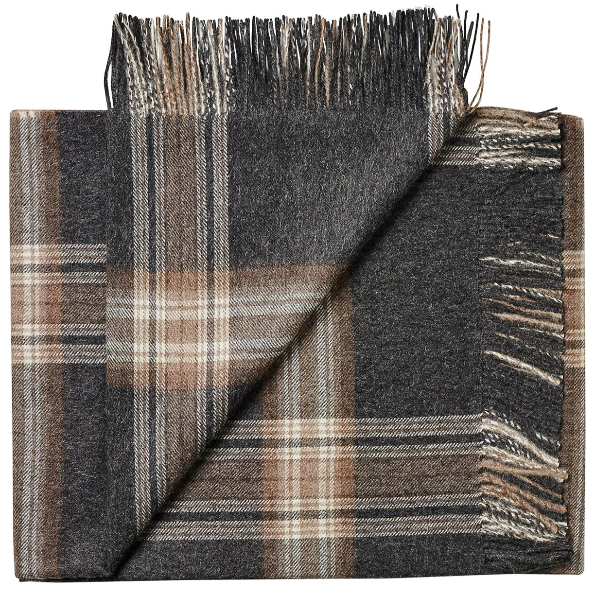 Soft Alpaca Wool Throw Blanket Dark Gray And Tan Plaid Woodwaves