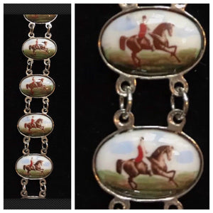 Bracelet Estate Sterling & Porcelain Formal Rider on Bay Horse Known Provenance