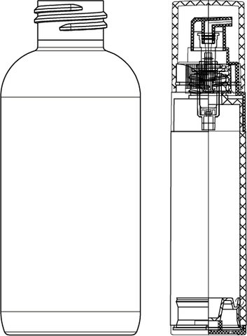 Airless Bottle VS Standard Bottle Technical Drawing Side By Side