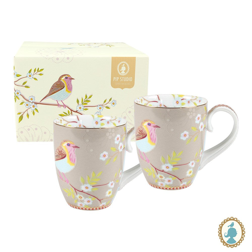 Kit 2 Canecas Grandes Pip Studio Early Bird Cáqui - Coisas da Doris