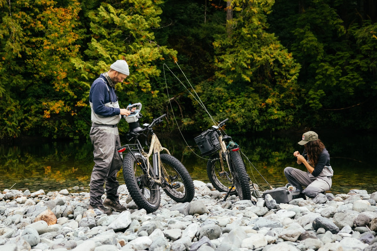 Boar Hunter eBikes by Surface 604 with camo-print color scheme being used on hunting and fishing trip