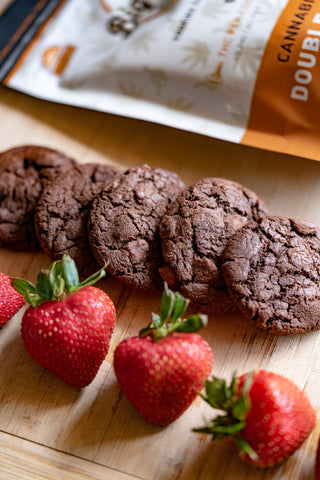 Double Chocolate Cannabis Infused Cookies with organic strawberries