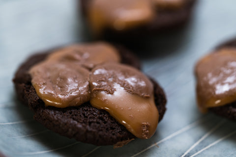 melted Milk Duds on Double Chocolate cookies