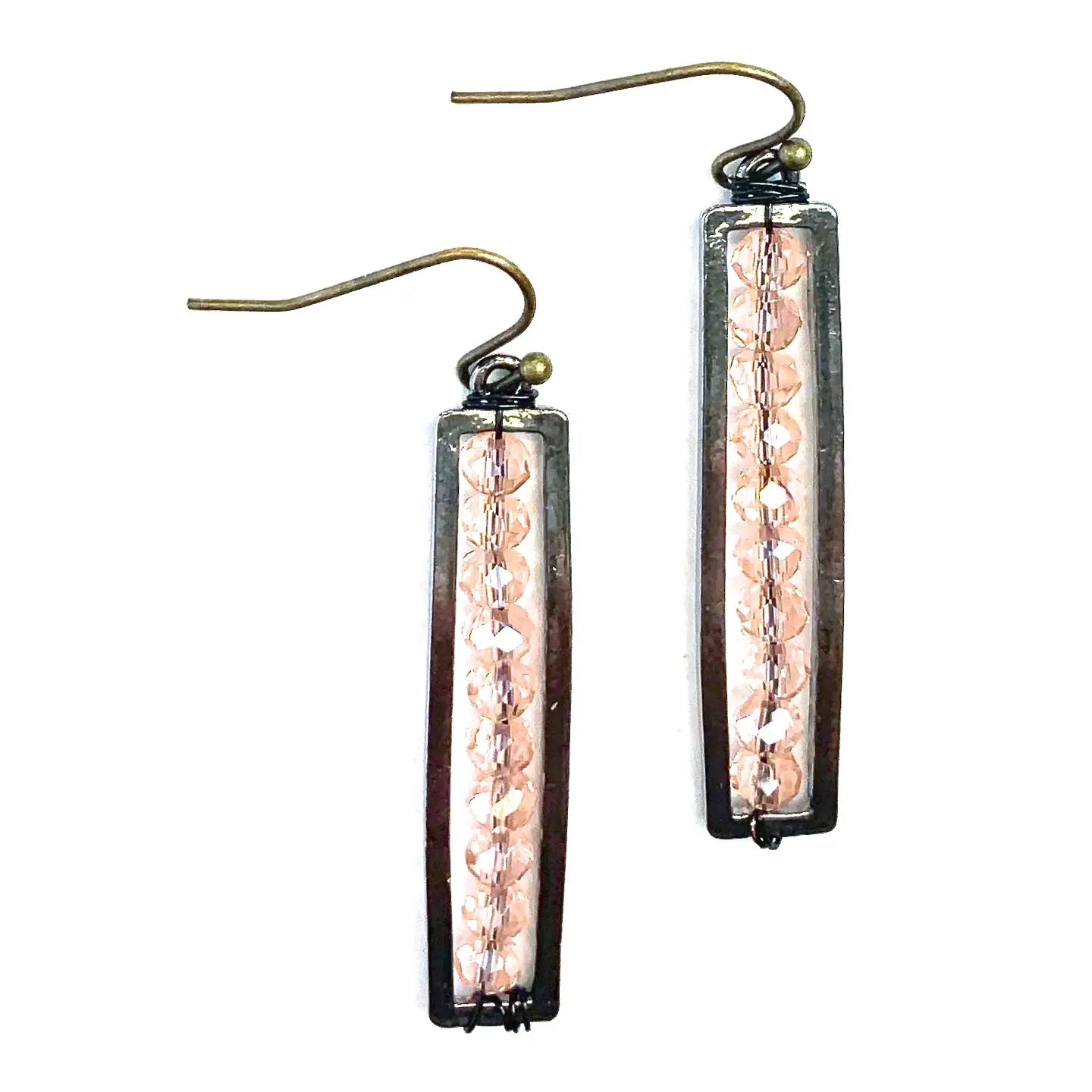 Lost and Found Trading Co. Rose Pink Beaded Rectangle Bar Dangle Earrings