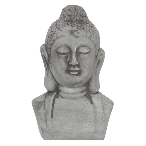 Small Grey Rustic Buddha Head Ornament for Garden and Home 0