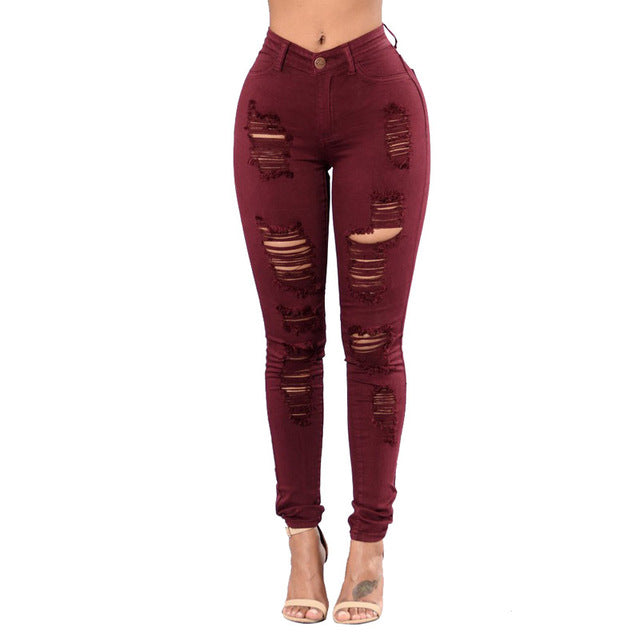 maroon ripped jeans