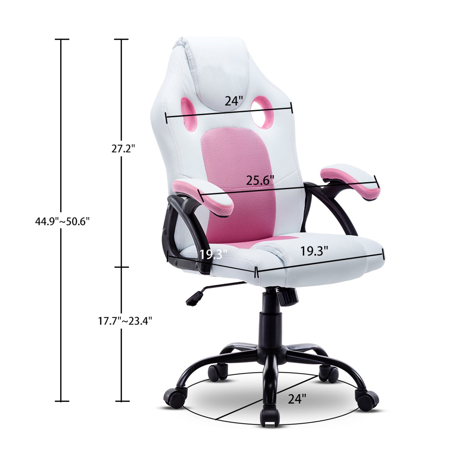 Gaming Chair-Ergonomic Racing Office Computer Game Chair-Swivel Rocker E-Sports Chair with Adjustable Backrest and Seat Height (Pink+White)