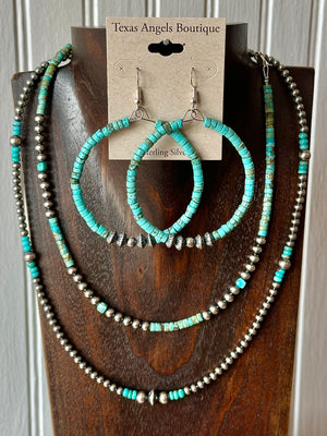 Sterling Silver Navajo Pearls & Kingman Turquoise Necklace - Texas Angels