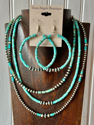Sterling Silver Navajo Pearls & Kingman Turquoise Necklace - Texas Angels
