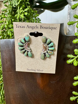 Navajo Turquoise & Sterling Silver Cluster Earrings - Texas Angels