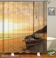 abandoned-sailboat-on-the-beach-shower-curtain