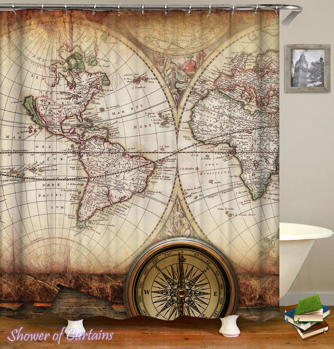 nautical map shower curtain