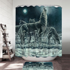 Art Painting Full Moon Wolf Pack Shower Curtain