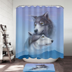 Art Painting Wolves Couple Shower Curtain