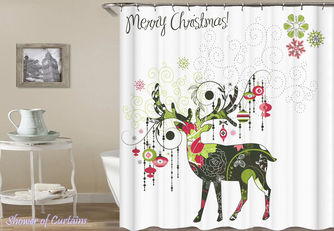 Shower Curtains Merry Christmas Decorative Reindeer Shower Of Curtains