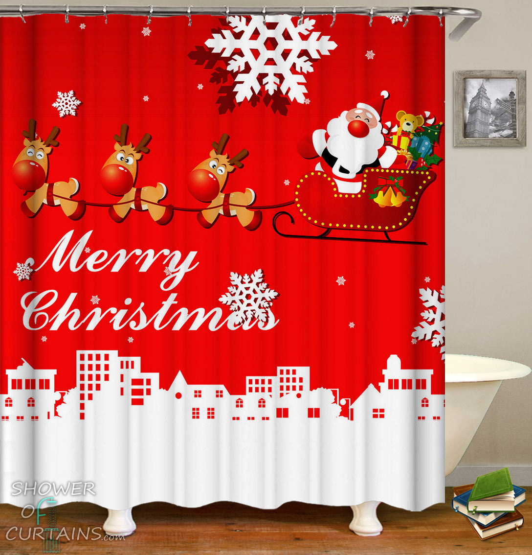 Shower Curtains | Classic Red Merry Christmas – Shower of Curtains