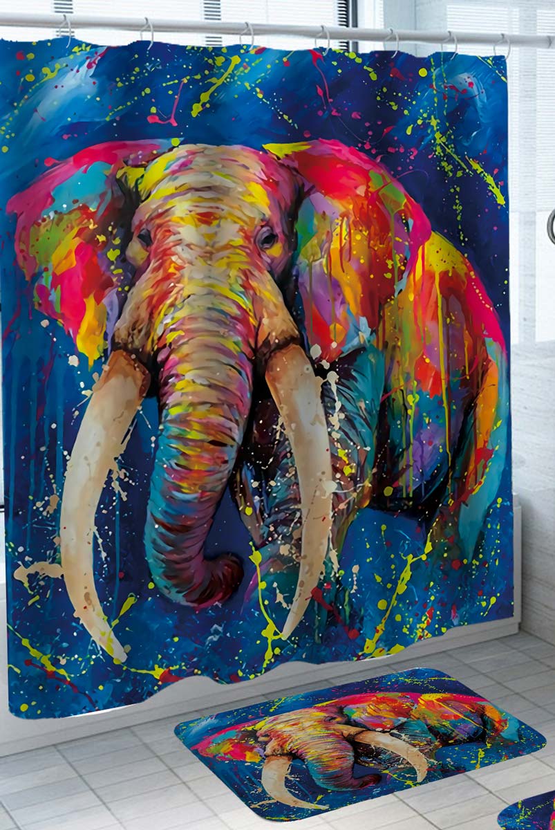 Colorful Elephant Decoration Shower Curtain Set Waterproof - Temu