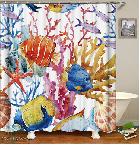 Colorful Coral And Fish Shower Curtain