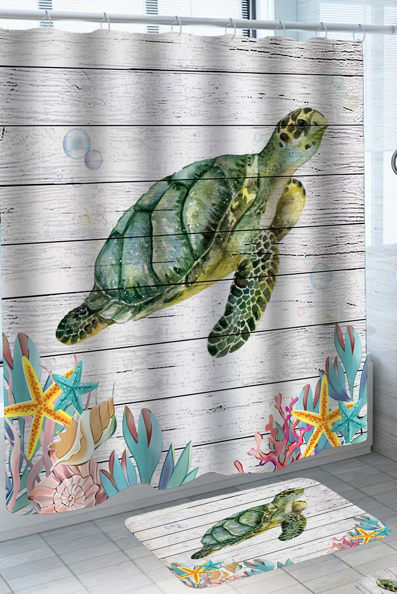 Adorable Turtle with Starfish and Seaweed Shower Curtain – Shower of  Curtains