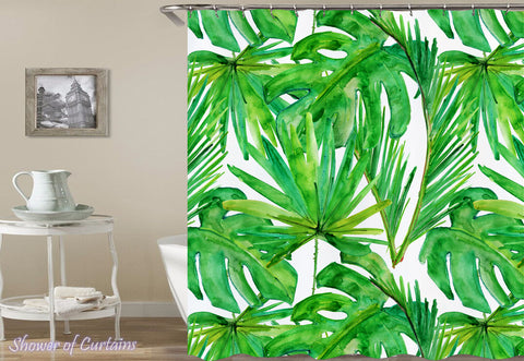 Green Leaves Drawing - green shower curtain