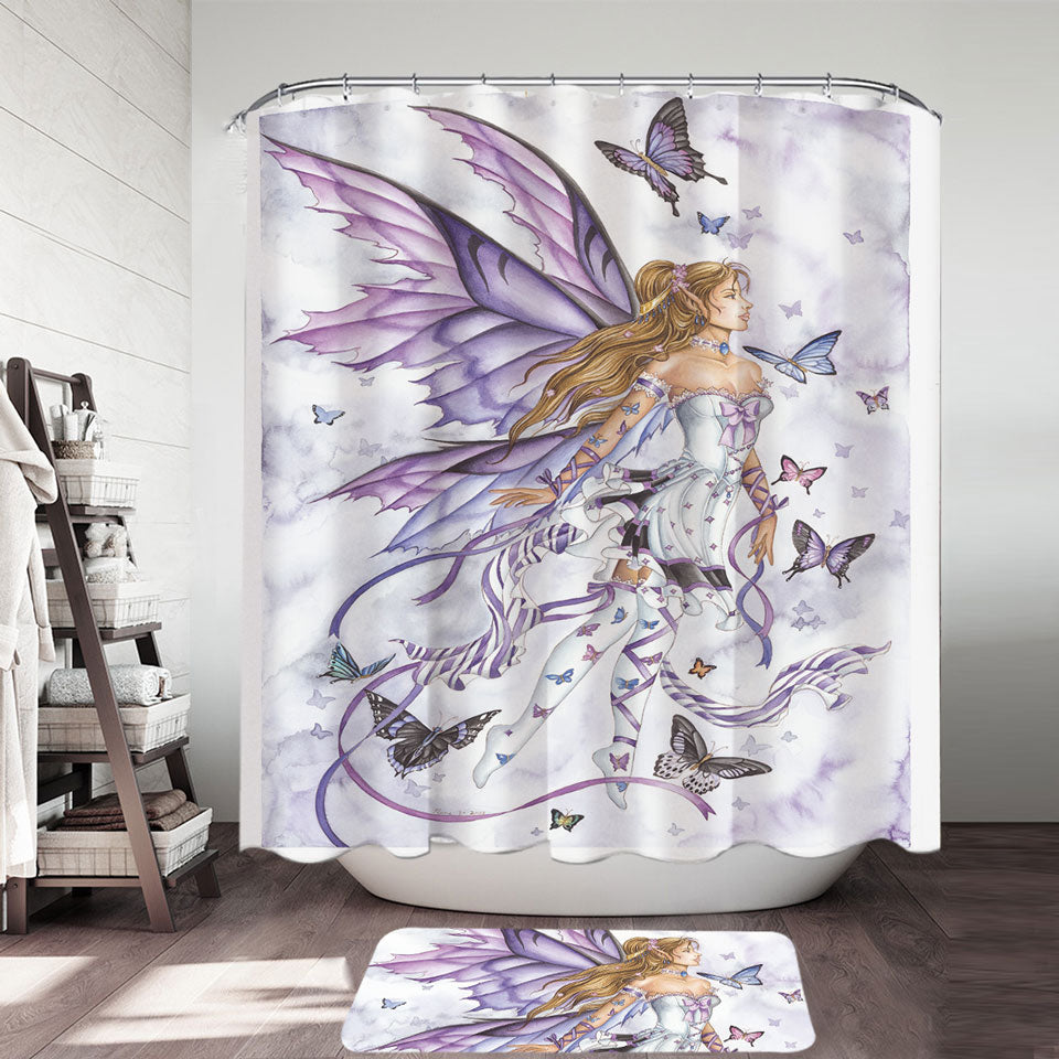 Lavender Serenade Art the Purple Butterflies and Fairy Shower Curtain ...