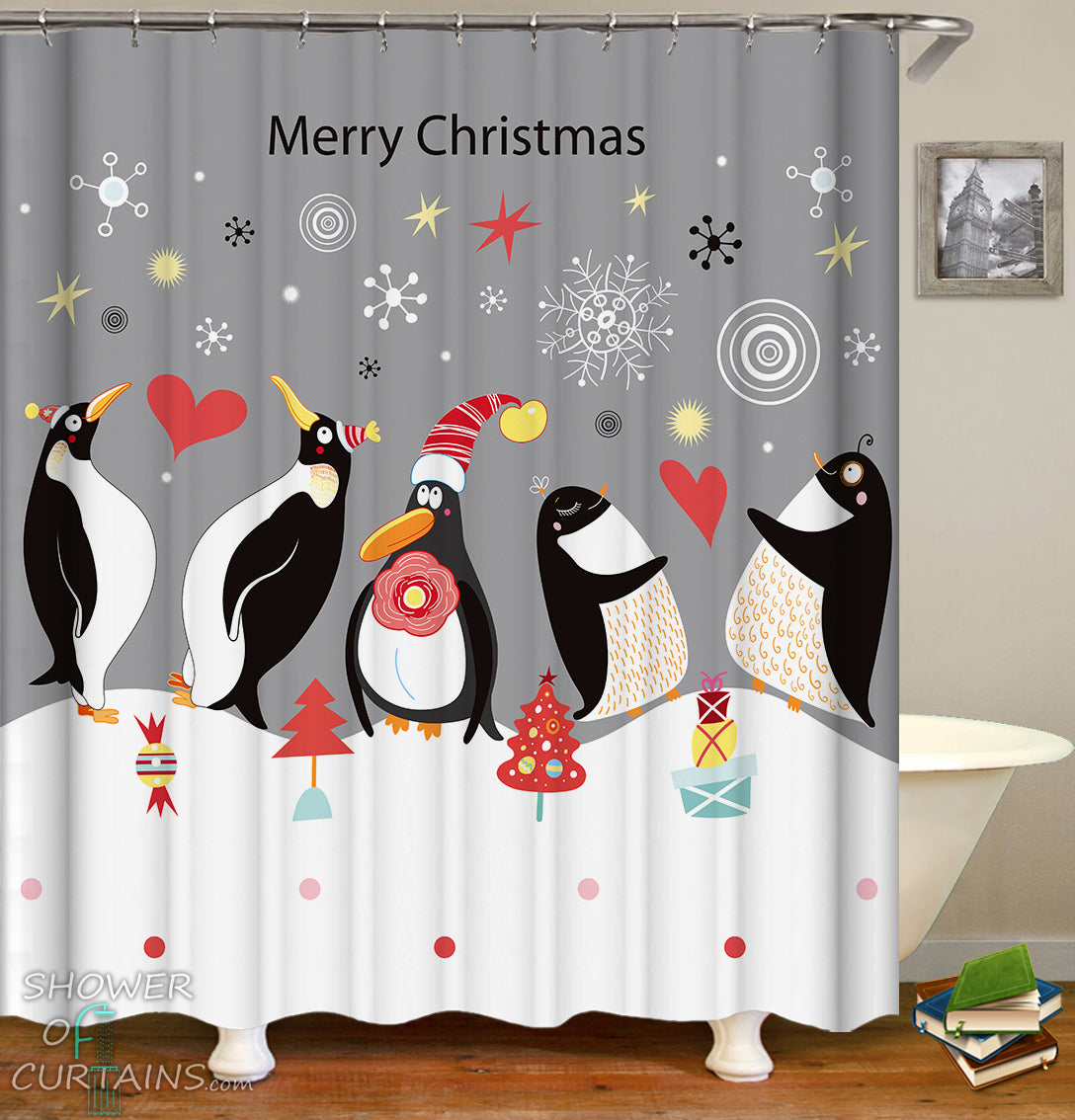 Shower Curtains Christmas Penguins Shower Of Curtains