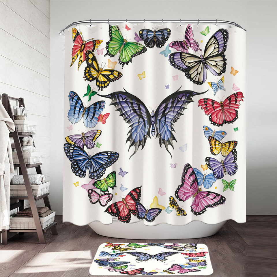 Multi Colored Dark Ring of Butterflies Shower Curtain – Shower of Curtains