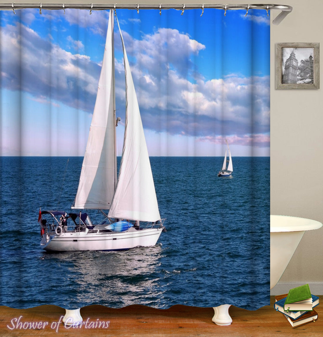 Shower Curtains Sailboat At Open Sea Shower Of Curtains