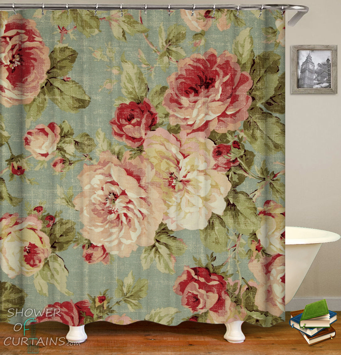 Shabby Chic Floral Shower Curtain   Vintage Bathroom Decor ?v=1574244399