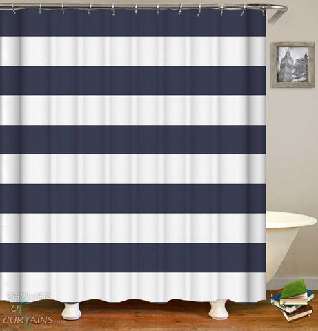 Dark Blue Cabana Stripe Shower Curtain