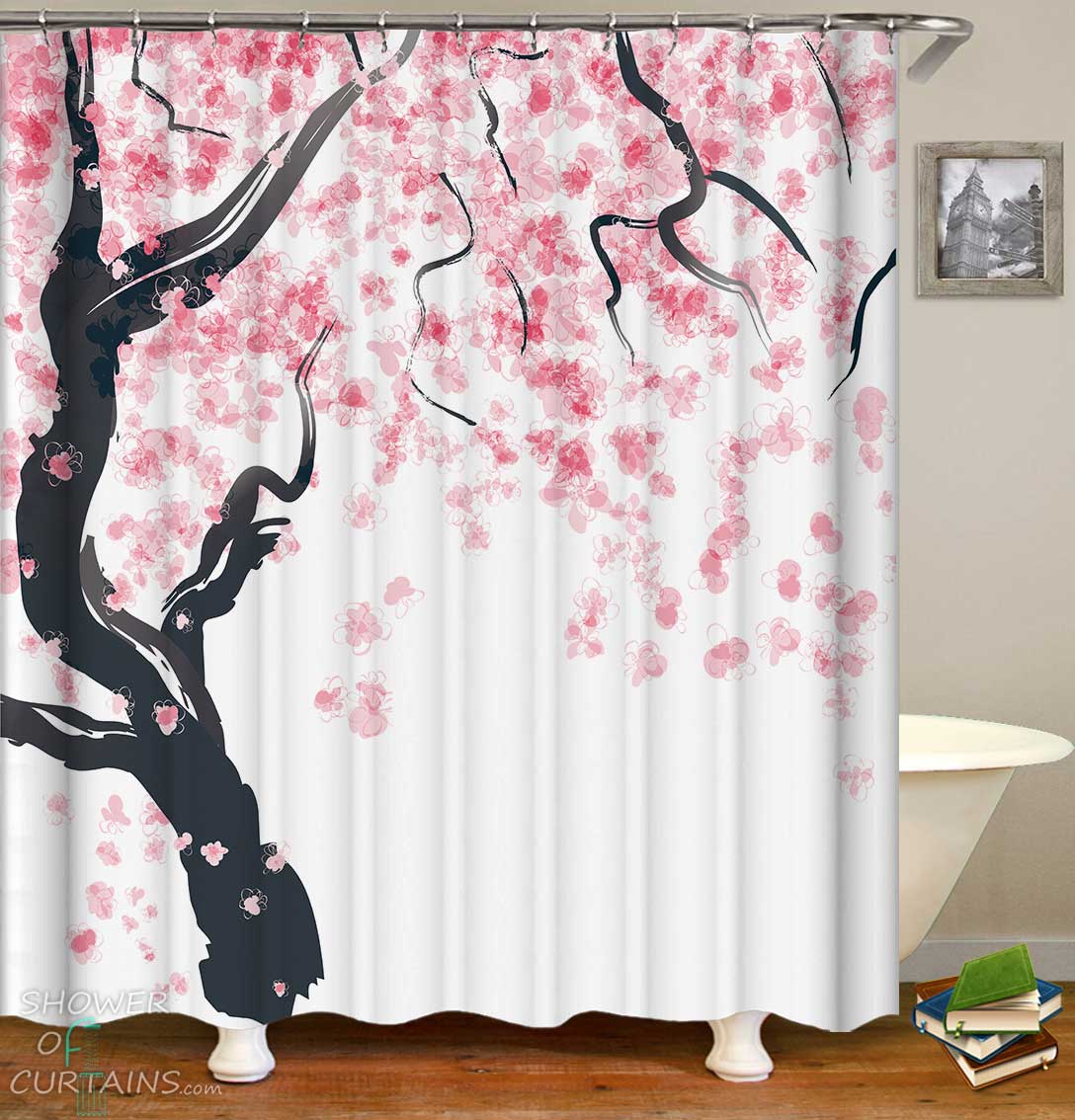 Shower Curtains with Simple Cherry Blossom – Shower of Curtains