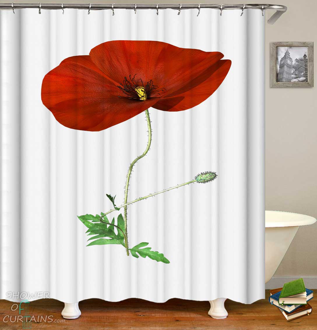 Shower Curtains With Single Poppy Flower Shower Of Curtains