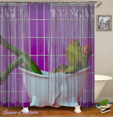Frog Taking A Bath Shower Curtain
