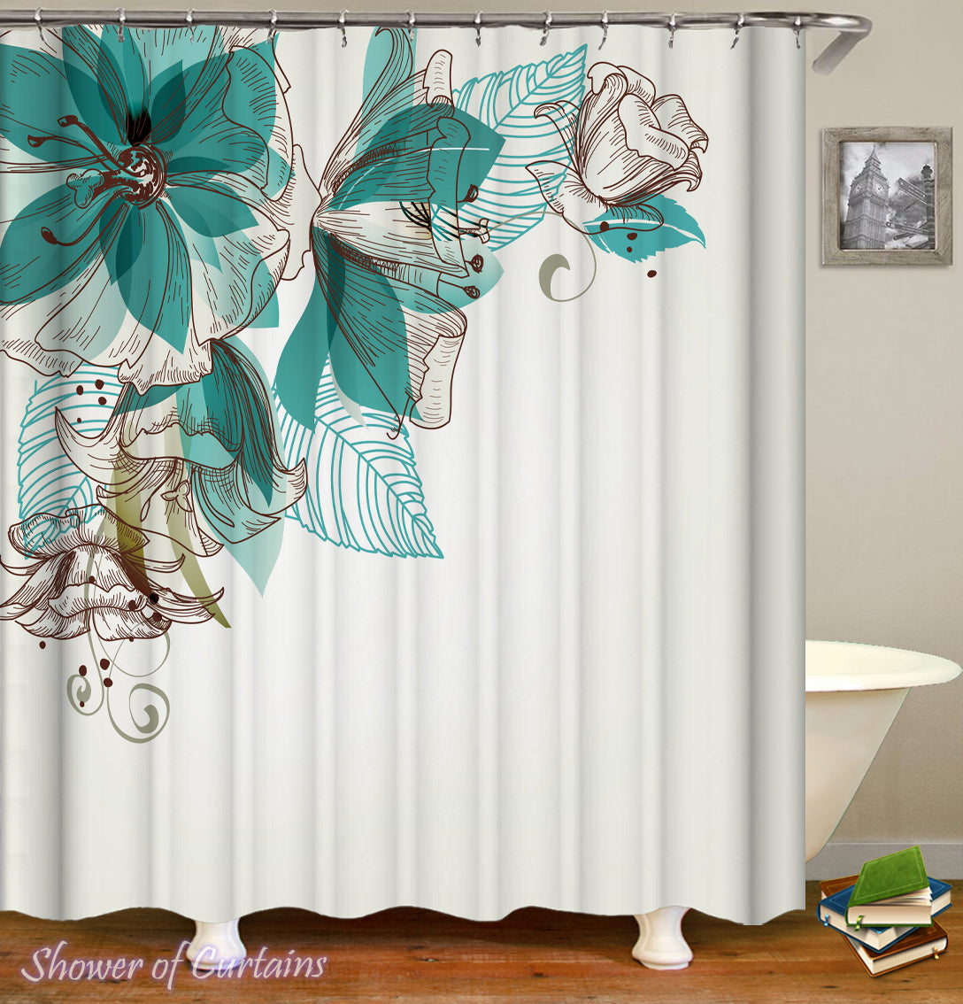 Shower Curtains Turquoise Flowers Shower Of Curtains